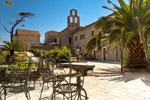 Square with old pattern table in center of Budva - Montenegro.