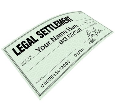 A lawsuit settlement check with the words Your Name Here, indicating that you could be eligible for a big payout on a legal suit