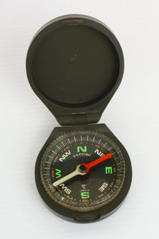 A black compass with red needle showing all the 8 directions.