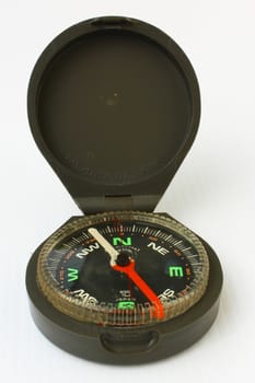 A black compass with red needle showing all the 8 directions.