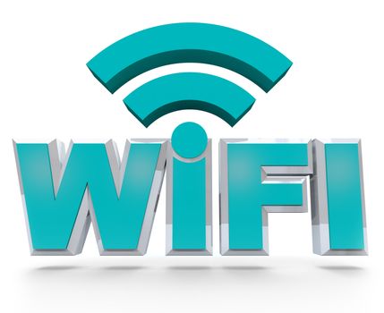 The letters Wi-Fi in 3d, denoting that an area is a wireless hot spot for computers to connect to the internet and surf the web