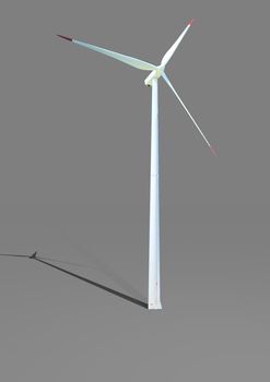 Wind turbine with its shadow in grey background