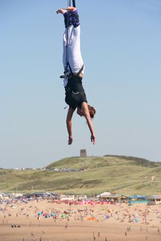 Bungy jumping above the Dutch coast