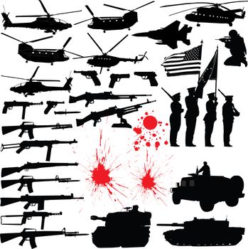 Set of various military related silhouettes