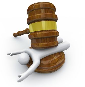A wooden gavel hits a person symbolizing being punished in a criminal court case