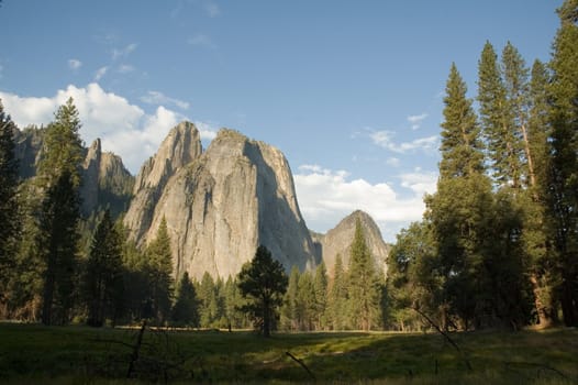 summertime view across Yosemite valley towards the West.