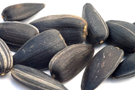 Close up of seeds of sunflower on a white background.