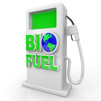 A green, environmentally friendly and efficient gas pump with the words Bio Fuel