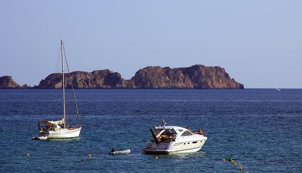 Bay on Majorca with ships in the background
