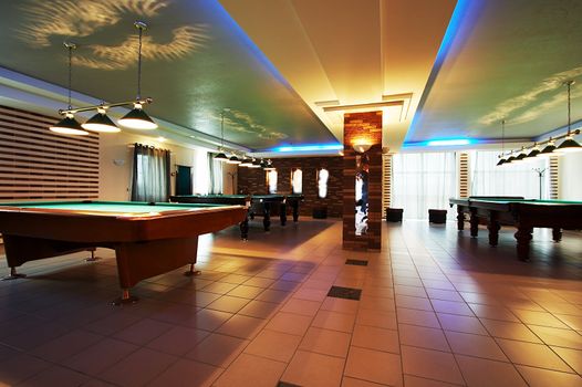 Room for game in billiards in modern hotel