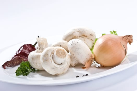 food series: some mushrooms on the white plate