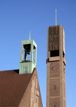 The two towers of the protestant Christuskirche in Hamburg-Wandsbek, built in the middle of the 20th century.