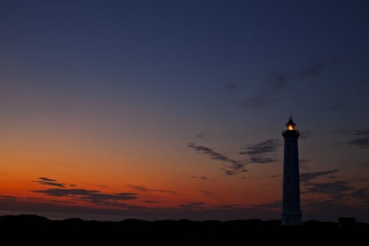 silhouette of a danish lighthouse at sunset