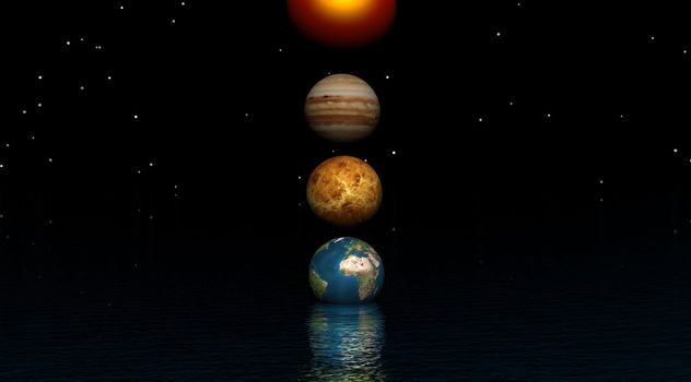 sun and three planets