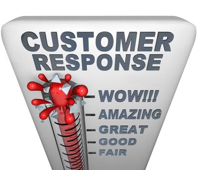 A thermometer with mercury bursting through the glass, and the words Customer Response, symbolizing a fantastic campaign