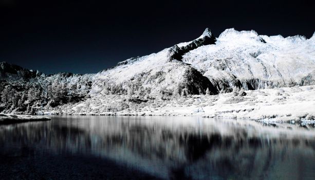 Infrared picture  of the Gourget de Madamet ou gourg de Rabas in Neouvielle natural reserve