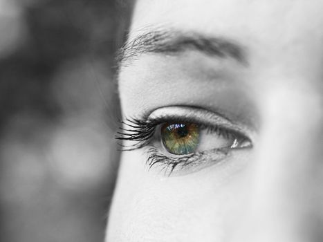 Portrait of a beautiful caucasian  girl eye with selective coloring