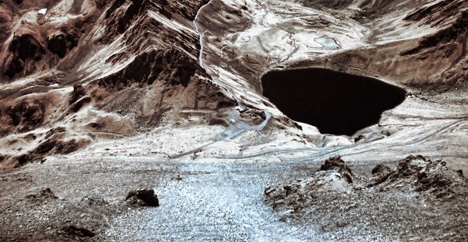 Infrared picture of the oncet lake in the pyrenees view from the pic du midi