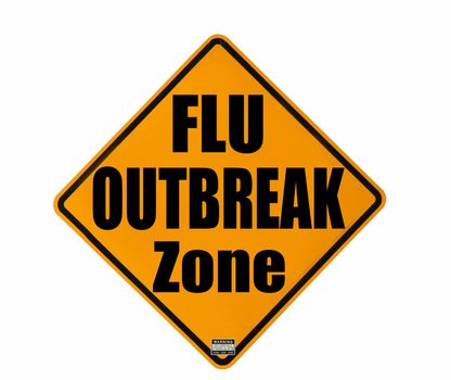 yellow warning sign of a flu outbreak isolated over white background