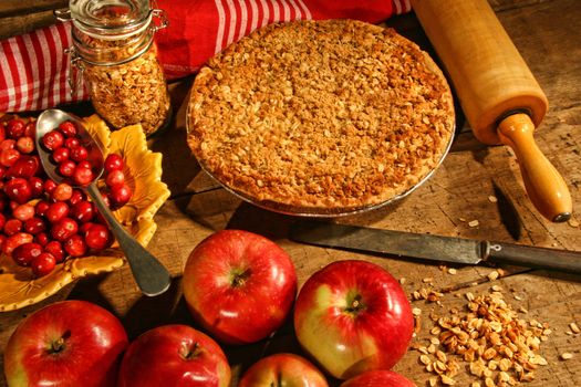 Crumble pie with apples and cranberries for fall baking