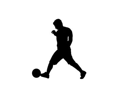 Black silhouette over white of boy playing football