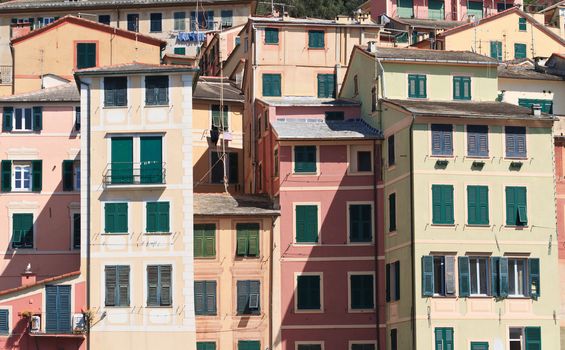 typical painted homes in Camogli, small town in Liguria, Italy