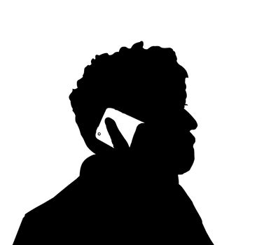 Silhouette of man at the phone, black over white