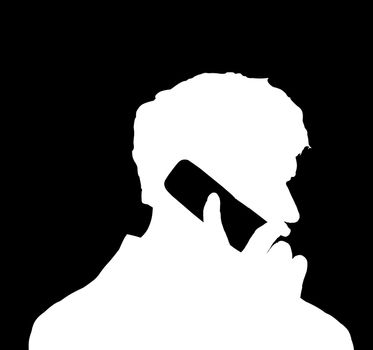 Silhouette of man at the phone, white over black