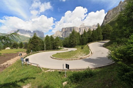 winding road to Pordoi pass, Italian Dolomites