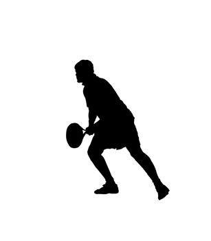 Silhouette of a tennis player over white background