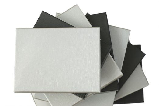 Pile of silver and black gift boxes