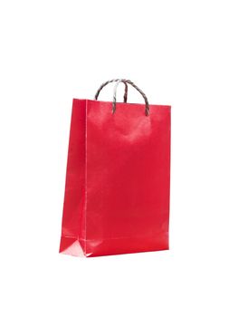 Red paper bag on white isolated background.