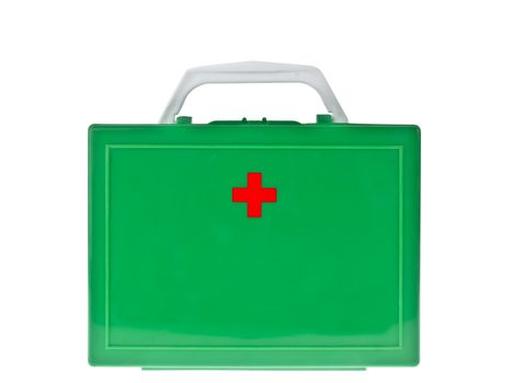 Green first aid kit box against a white background