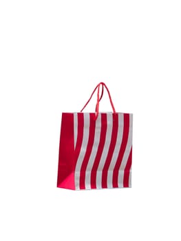 white and red paper bag on white isolated background.