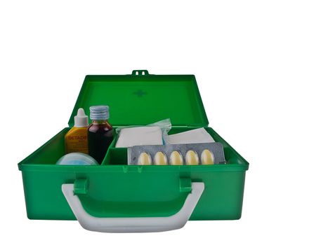 Green first aid kit box against a white background