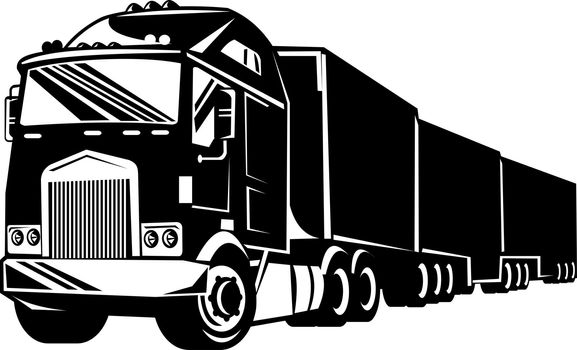 illustration of a container truck lorry done in retro style on isolated background