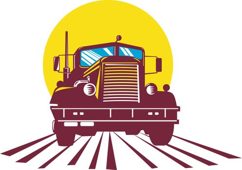 illustration of a container truck lorry done in retro style on isolated background