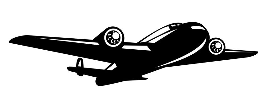 illustration of a world war two bomber airplane flying done in retro style on isolated white background.