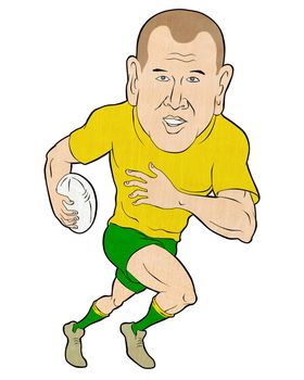 cartoon illustration of a Rugby player running with ball  isolated on white background
