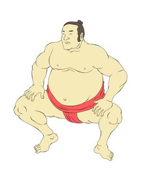 illustration of a Japanese sumo wrestler done in cartoon style on isolated on white background