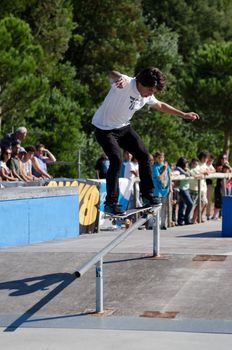 ILHAVO, PORTUGAL - SEPTEMBER 04: Duarte Pombo during the 2nd Stage of the DC Skate Challenge on September 04, 2011 in Ilhavo, Portugal.
