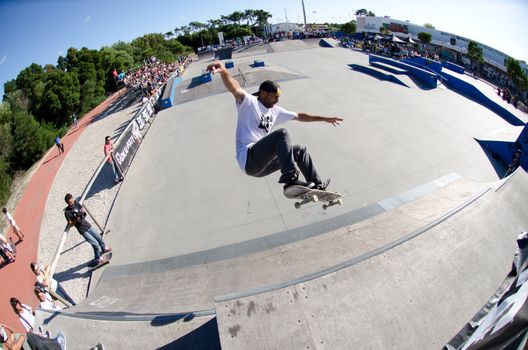 ILHAVO, PORTUGAL - SEPTEMBER 04: Francisco Lopez during the 2nd Stage of the DC Skate Challenge on September 04, 2011 in Ilhavo, Portugal.