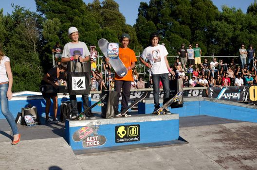 ILHAVO, PORTUGAL - SEPTEMBER 04: Rui Ferreira, Diogo Braga and Telmo Antunes during the 2nd Stage of the DC Skate Challenge on September 04, 2011 in Ilhavo, Portugal.