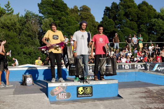 ILHAVO, PORTUGAL - SEPTEMBER 04: João Santos, Francisco Lopes and Pedro Chalabardo during the 2nd Stage of the DC Skate Challenge on September 04, 2011 in Ilhavo, Portugal.