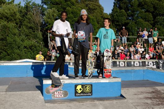ILHAVO, PORTUGAL - SEPTEMBER 04: Thaynan Costa, Jorge Simões and Helder Lima during the 2nd Stage of the DC Skate Challenge on September 04, 2011 in Ilhavo, Portugal.