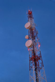 the communication antenna at twilight time.