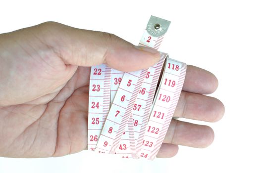 concept picture of tape measure on human hand.