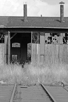 Front doors of the old abandoned railway depot
