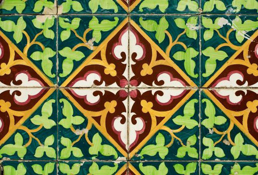 Colorful vintage spanish style ceramic tiles wall decoration.