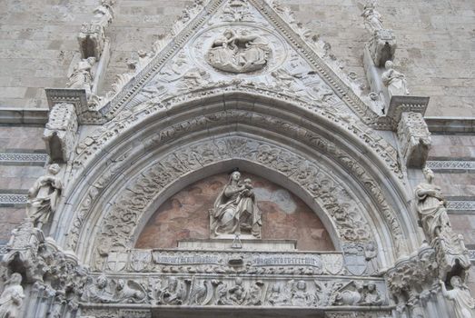 historic decorations and ornaments. Details of a facade of a church
